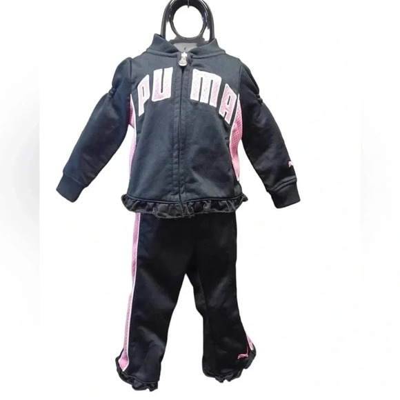 Puma 2 Piece Pink & Black Tracksuit  Size 12M - Picture 2 of 7